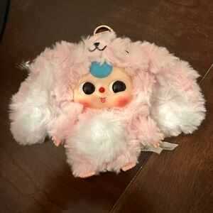 Baby Three Fluffy Pink and White Bunny Plush Toy